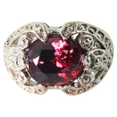 AJD Glittering Unique 6.4 Ct Red Zircon Sterling Silver Day/Evening Ring