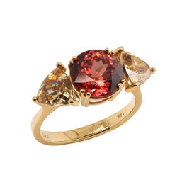Antique AJD Elegant Red and Smoky Cambodian Zircon Dinner Ring