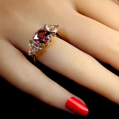 AJD Elegant Red and Smoky Cambodian Zircon Dinner Ring in 14K Yellow gold