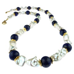 AJD Keshi Pearl and Lapis Lazuli Necklace June Birthstone