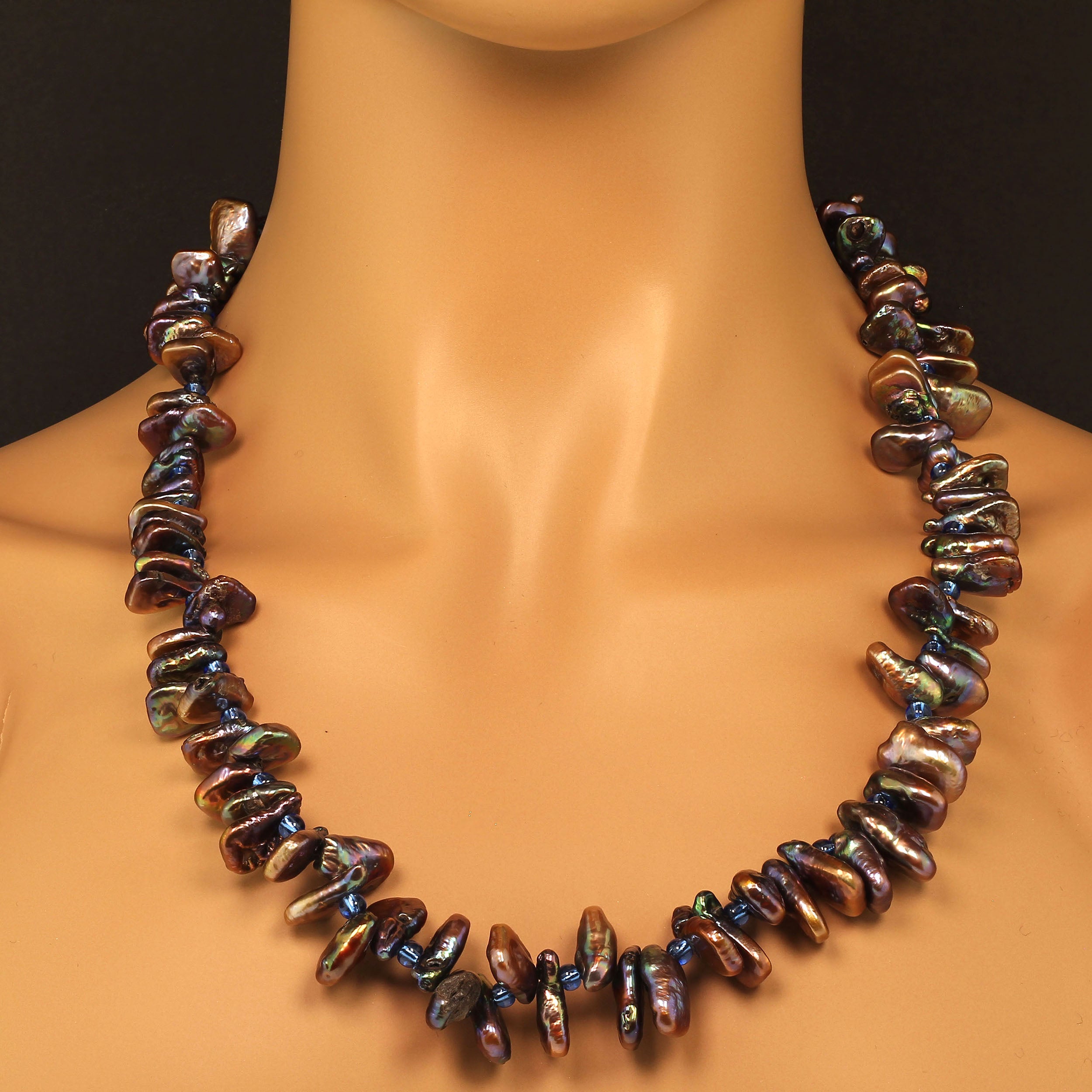 27-Inch Bronzy-Green Pearl and Czech Crystal Necklace by Aria Jewelry