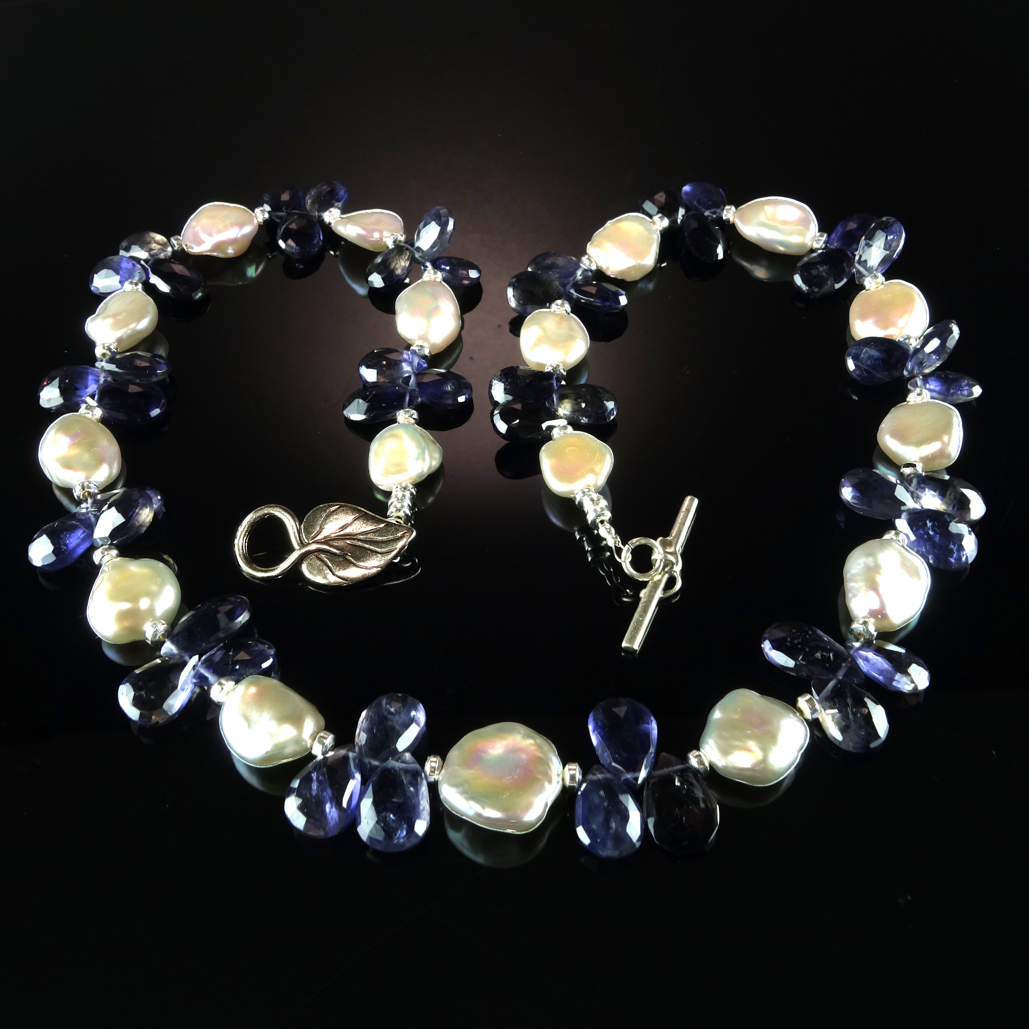 AJD Keshi Pearl and Blue Iolite Briolette Necklace June Birthstone