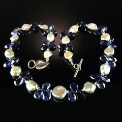 AJD Keshi Pearl and Blue Iolite Briolette Necklace June Birthstone