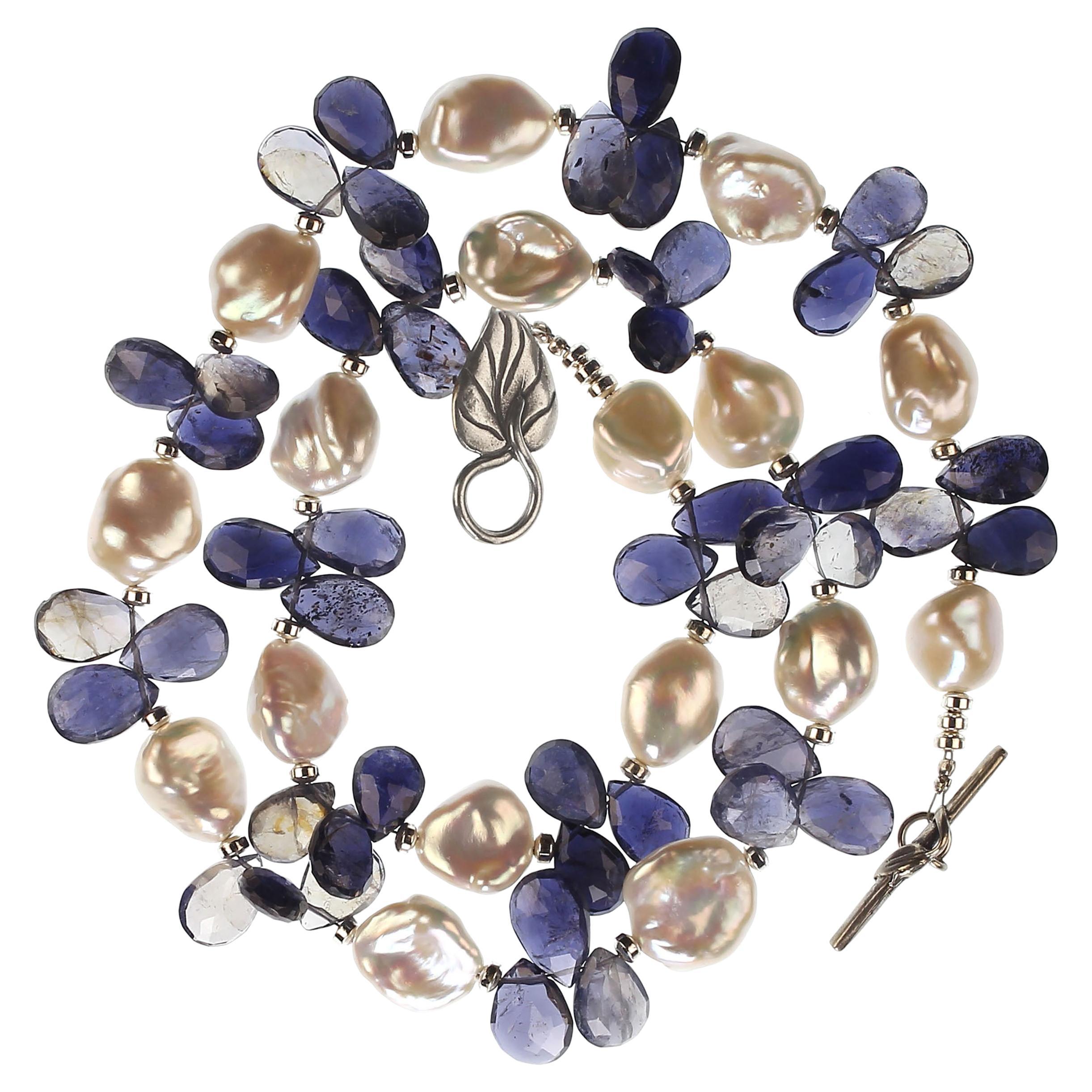 AJD Keshi Collana di perle e iolite blu a briolette Pietra di nascita di giugno