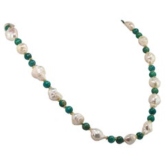 AJD 28 Inch Freshwater Pearl and Amazonite Necklace June Birthstone