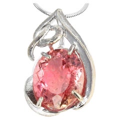 AJD Stunning 7 Cts Bright Pink/Apricot Natural Tourmaline Silver Pendant