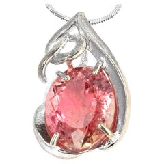 AJD Ciondolo in argento con tormalina naturale rosa/albicocca da 7 carati
