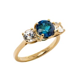 AJD Blue Tourmaline and White Cambodian Zircon Cocktail Ring