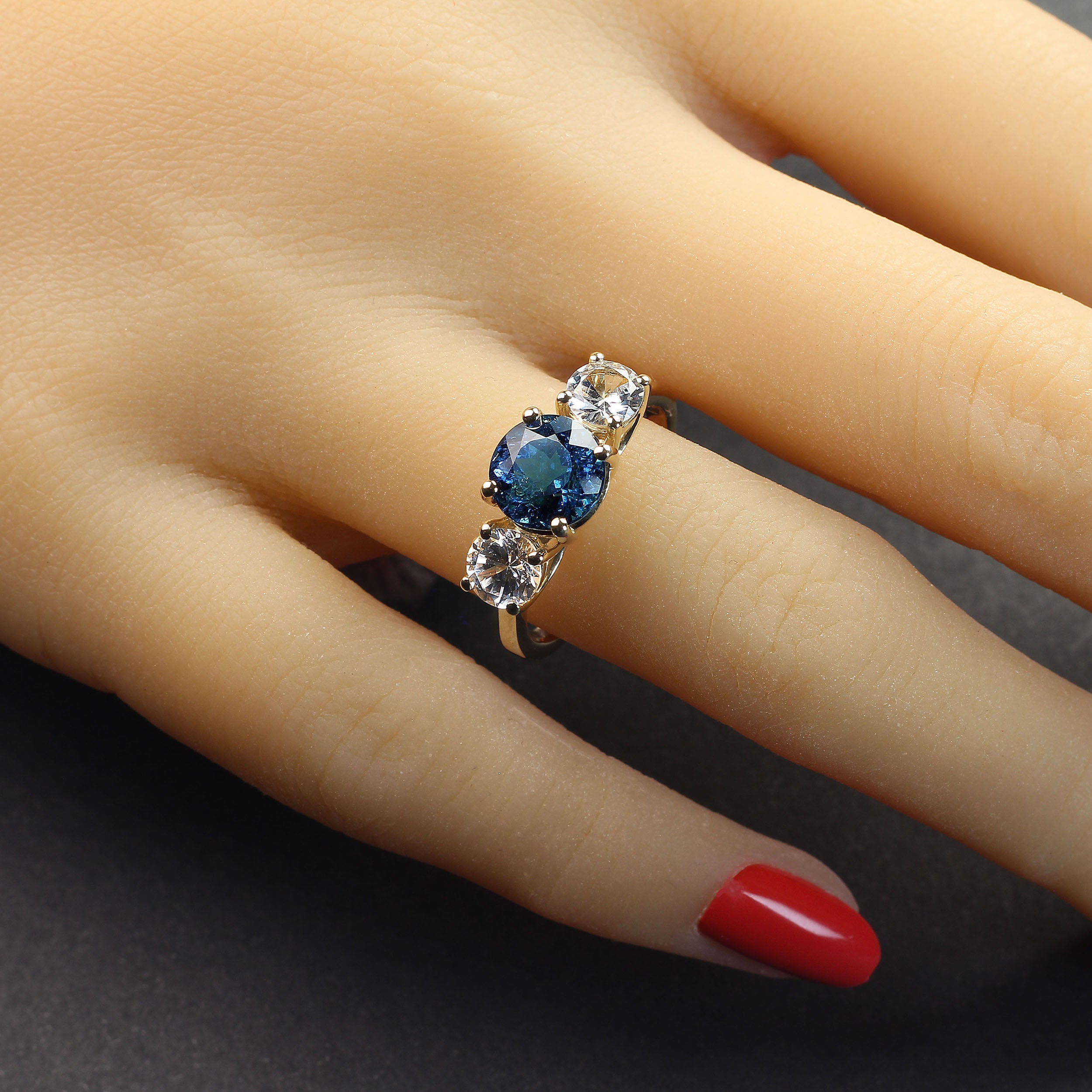AJD Blue Tourmaline and White Cambodian Zircon Cocktail Ring