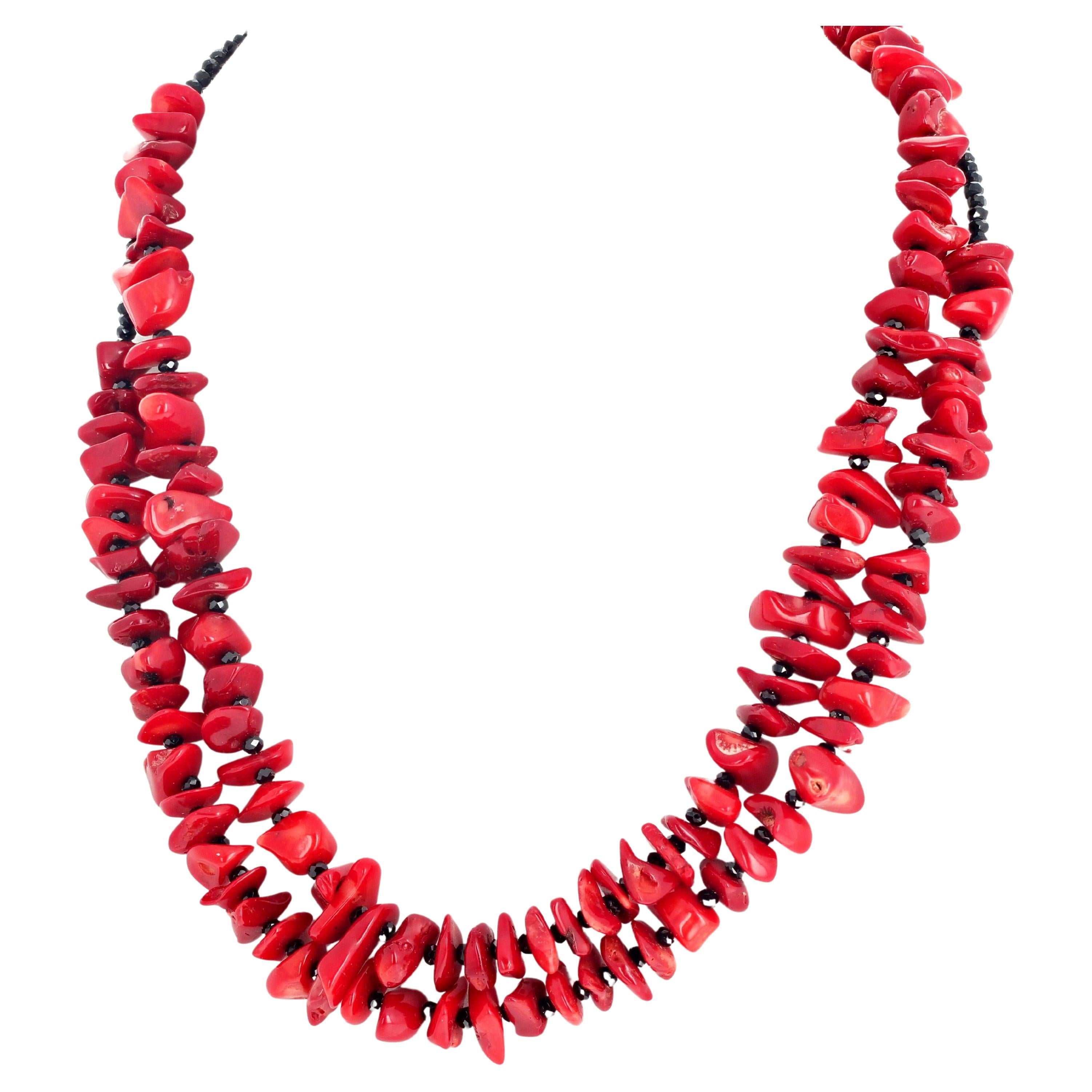 AJD Very Chic Double Strand 17.75" Bamboo Coral and Black Spinel Necklace For Sale