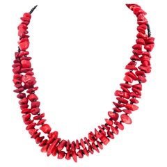 AJD Very Chic Collier double brin 17.75" Corail Bambou et Spinelle Noire