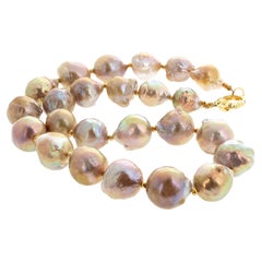AJD Glowing 17" Long Large Natural Cultured 18mm Pearl Necklace