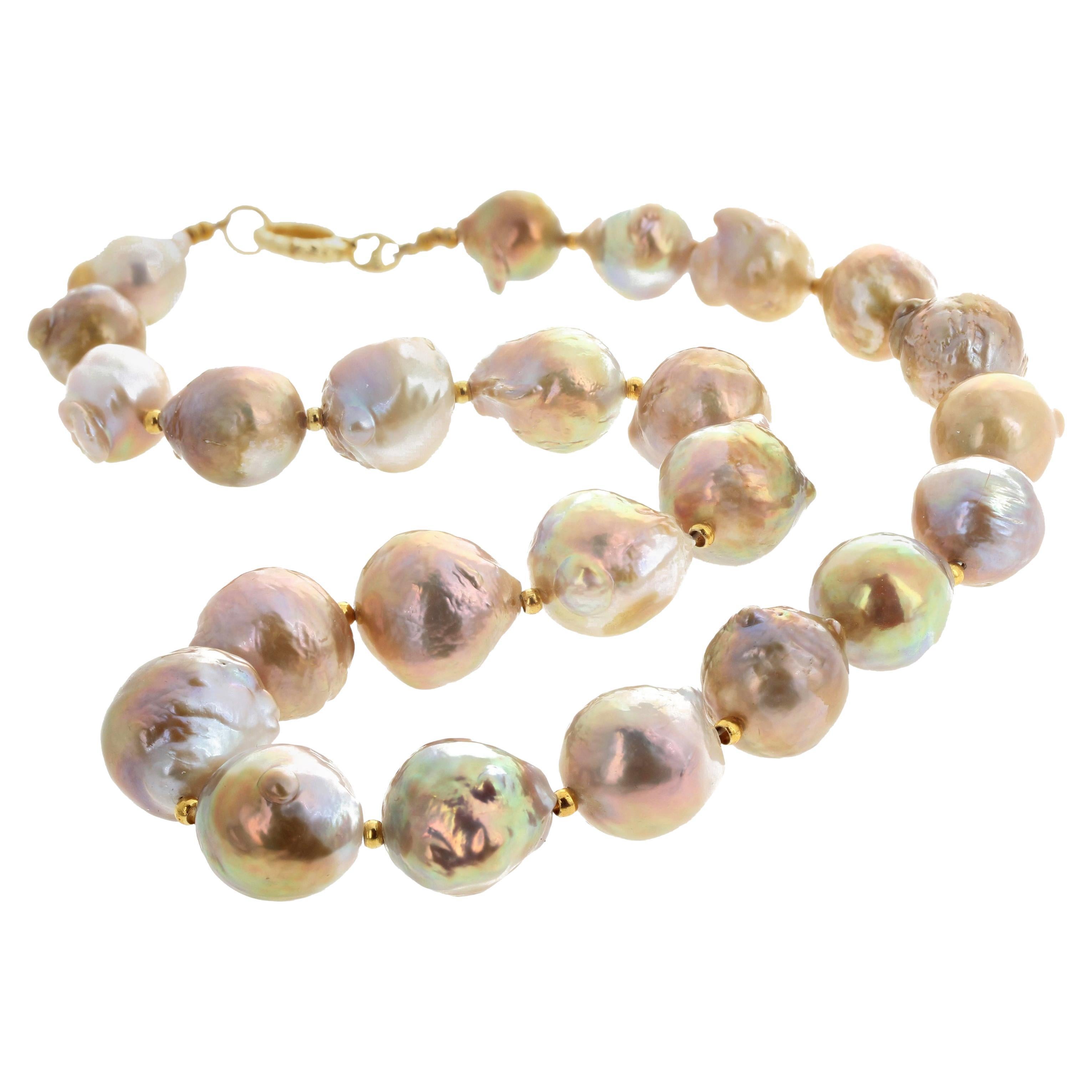 AJD Glowing 17" Long Large Real Natural Cultured 18mm Pearls Necklace