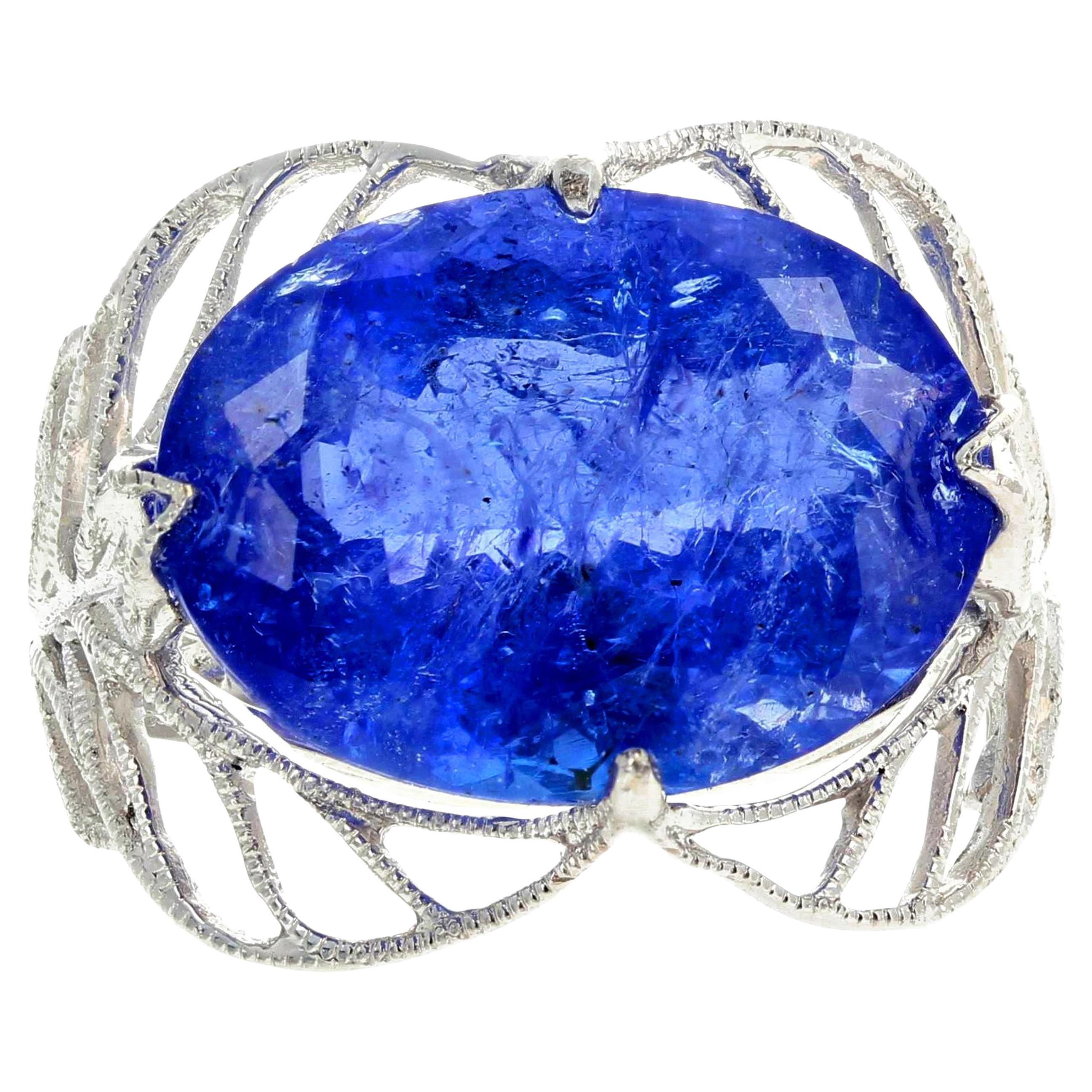 AJD Stunning Rare Gorgeous Blue 12.35 Cts Tanzanite White Gold Ring For Sale