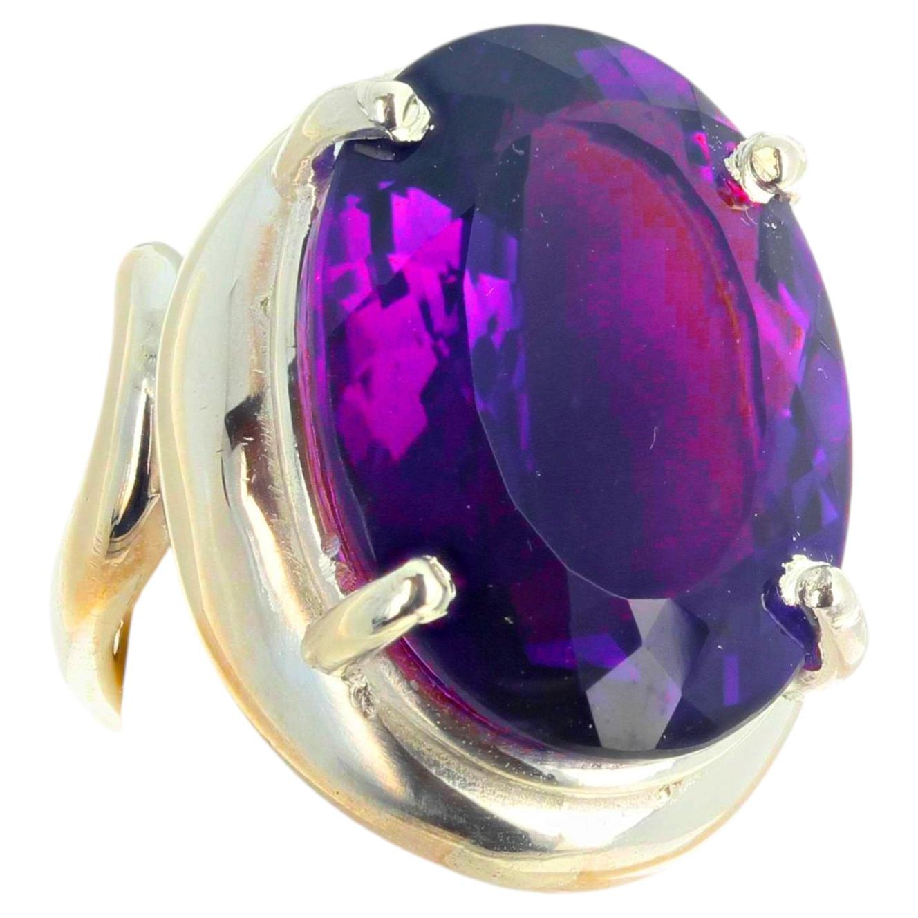AJD Intense Glittering Gorgeous 16.15 Cts Amethyst Sterling Silver Ring