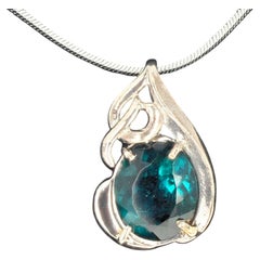 AJD Stunning 5.5 Cts Bluegreen Glittering Tourmaline Sterling Silver Pendant
