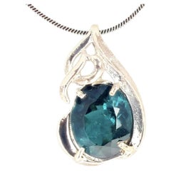 Pendentif AJD en argent massif avec une superbe tourmaline bleu-vert scintillante de 5,5 carats