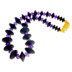 AJD Dramatic Black Onyx & REAL Sparkling Purple Amethyst 15" Necklace