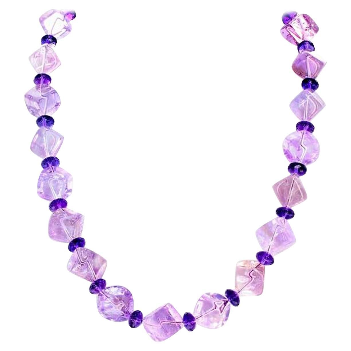 AJD Fascinating Chic Intense Amethysts & Rose of France Amethyst Necklace For Sale