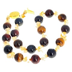 AJD Glowing Natural Multi-Color Tiger Eye & Natural Real Citrine Necklace 
