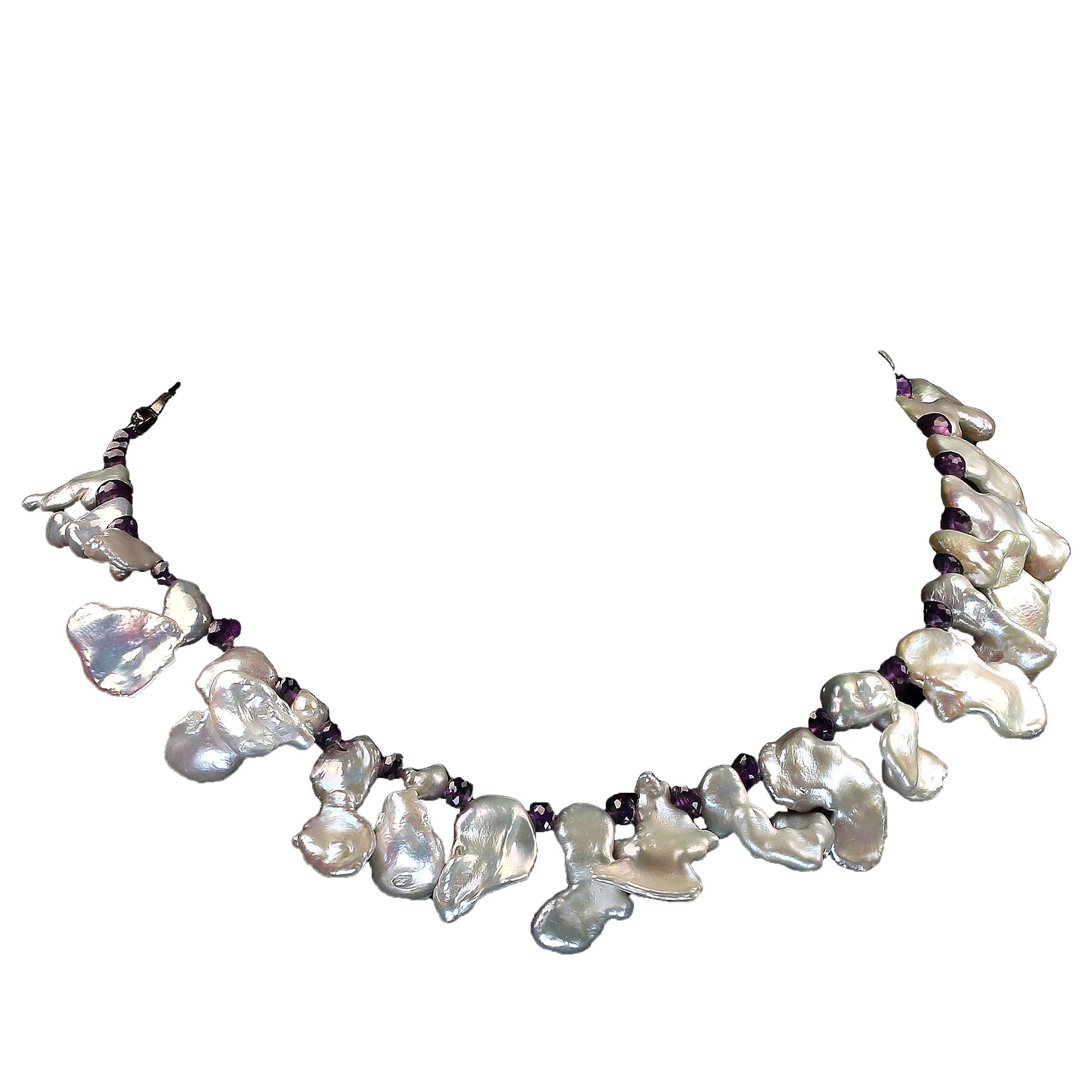 AJD Free Form Freshwater Pearl Amethyst Rondelle Necklace June Birthstone