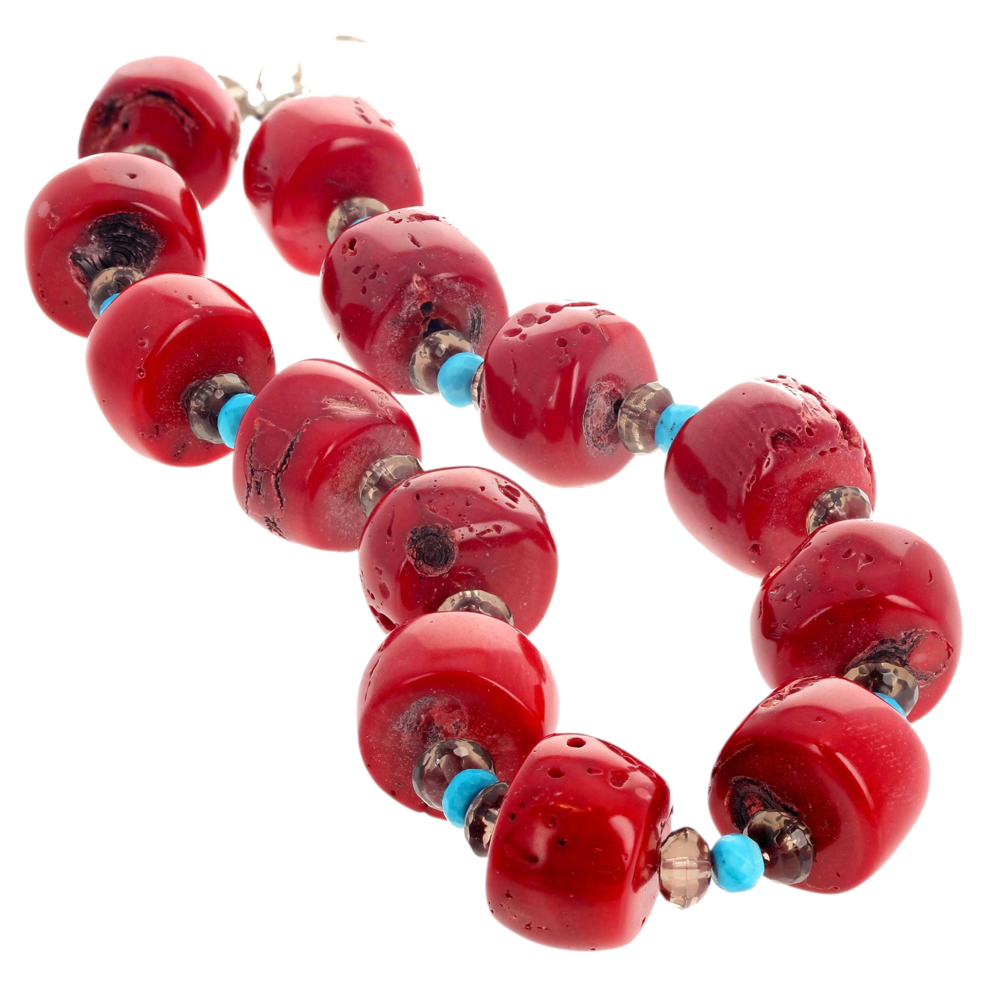 AJD Collar muy chic de coral de bambú, cuarzo ahumado y turquesa de 16,5 pulgadas