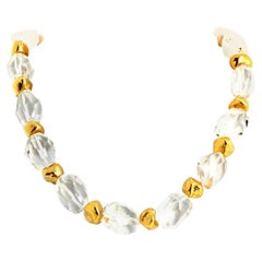 AJD Brilliant Elegant Romantic Silvery White Quartz & Gold Nugget Necklace