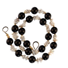 AJD Collana elegante di onice nero e perle bianche con pietra di nascita di giugno  Grande regalo!