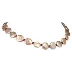 AJD Glowing White Coin Pearl Choker Necklace  June Birthstone