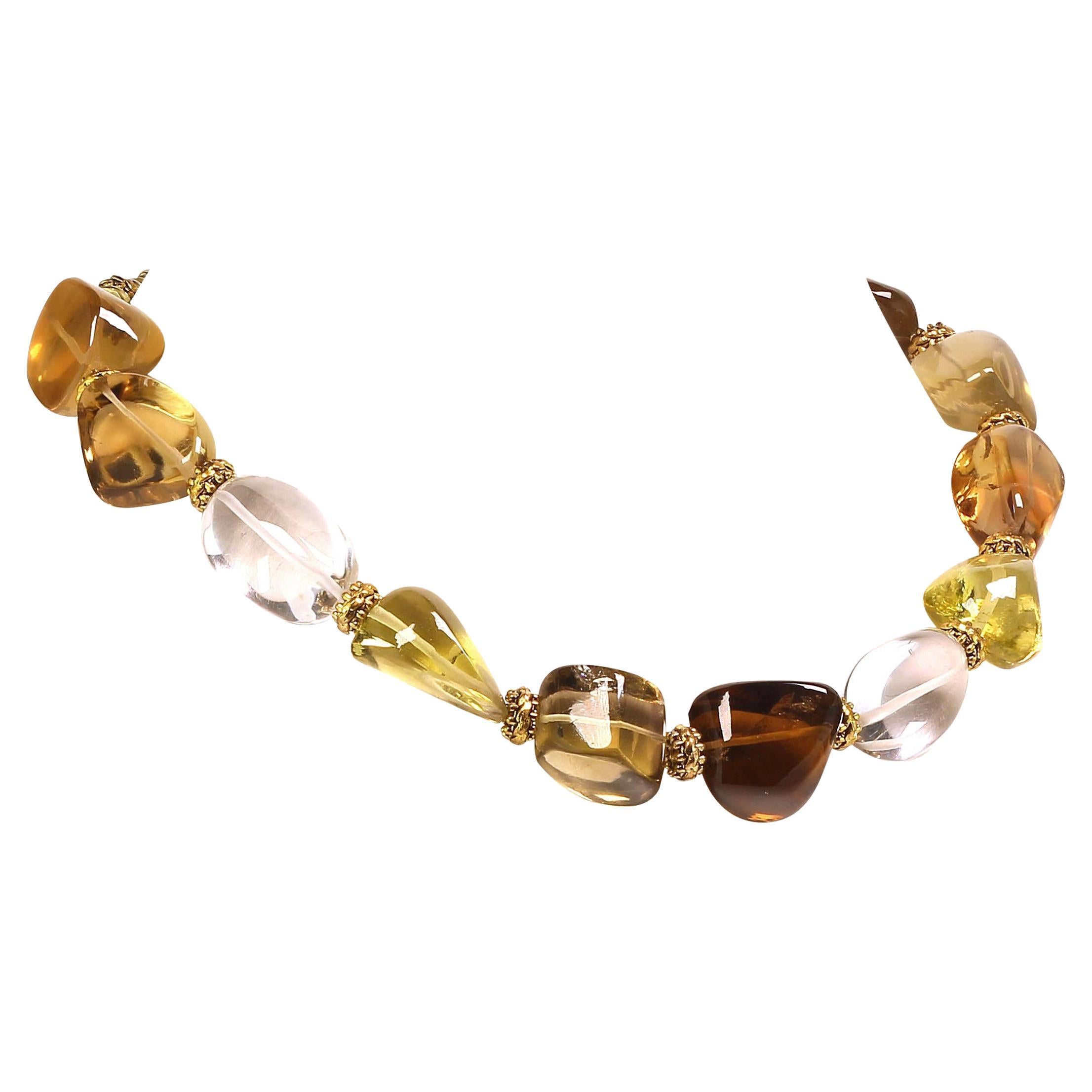 Artisan AJD 17 Inch Autumn Tone Polished Quartz Nugget Necklace For Sale