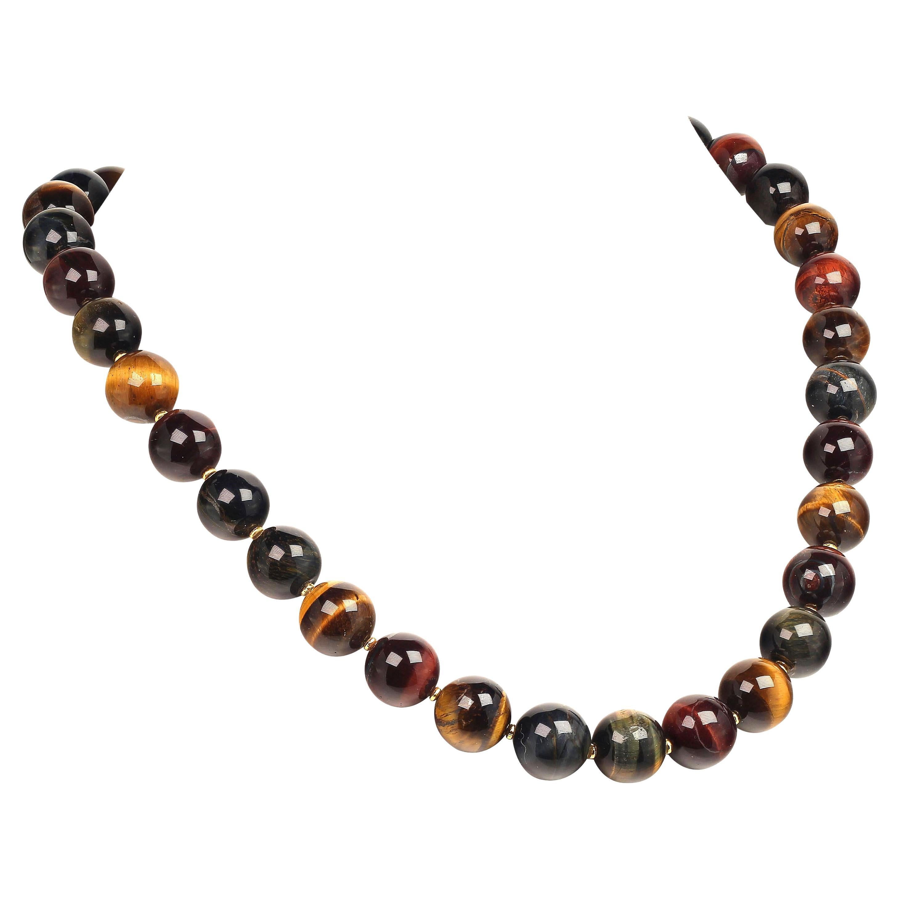 Decadent Jewels Tigers Eye Round Bead Gold Necklace For Sale 