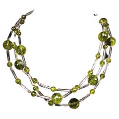 AJD Unique Peridot and Crystal Three-Strand Necklace