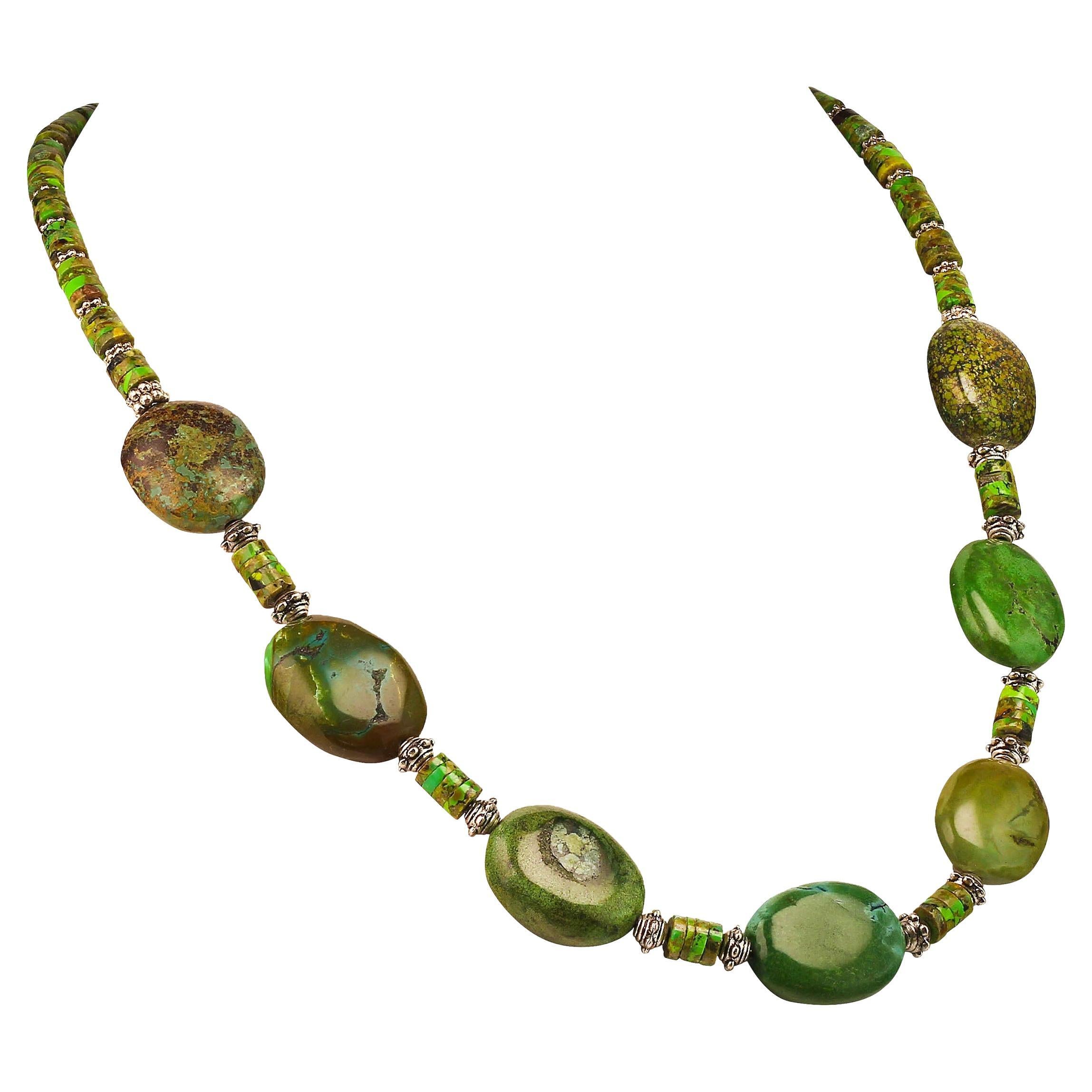 AJD 22 Inch Stunning Green Turquoise Nugget Necklace