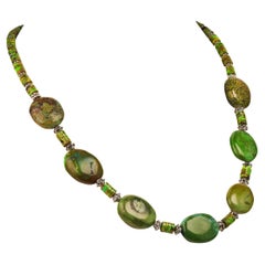 AJD 22 Inch Stunning Green Turquoise Nugget Necklace