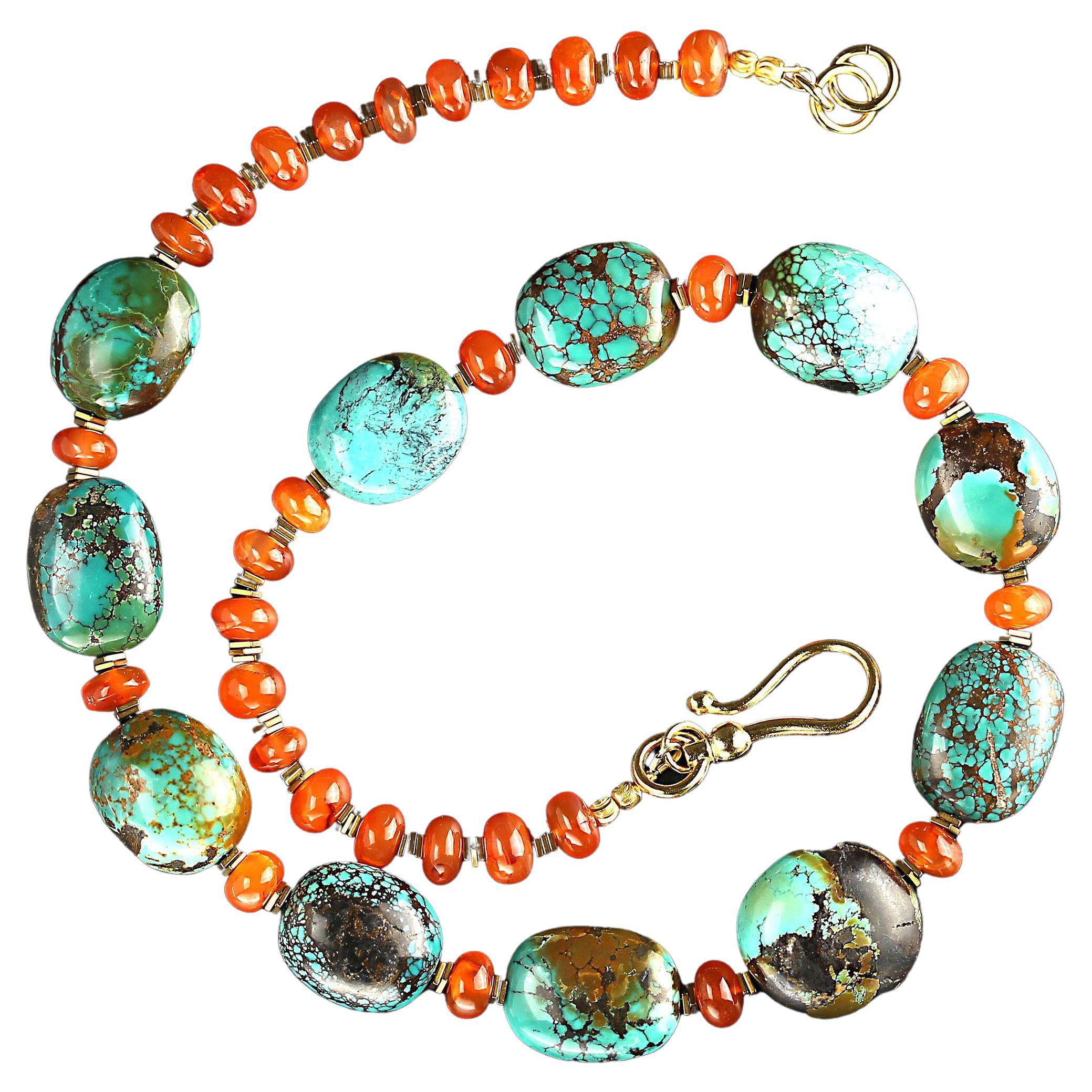 AJD Distinctive Hubei Turquoise Nugget and Carnelian Necklace