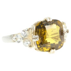Fiery Natural Real Sri Lankan 6.5 Carat Zircon & White Sapphire Silver Ring