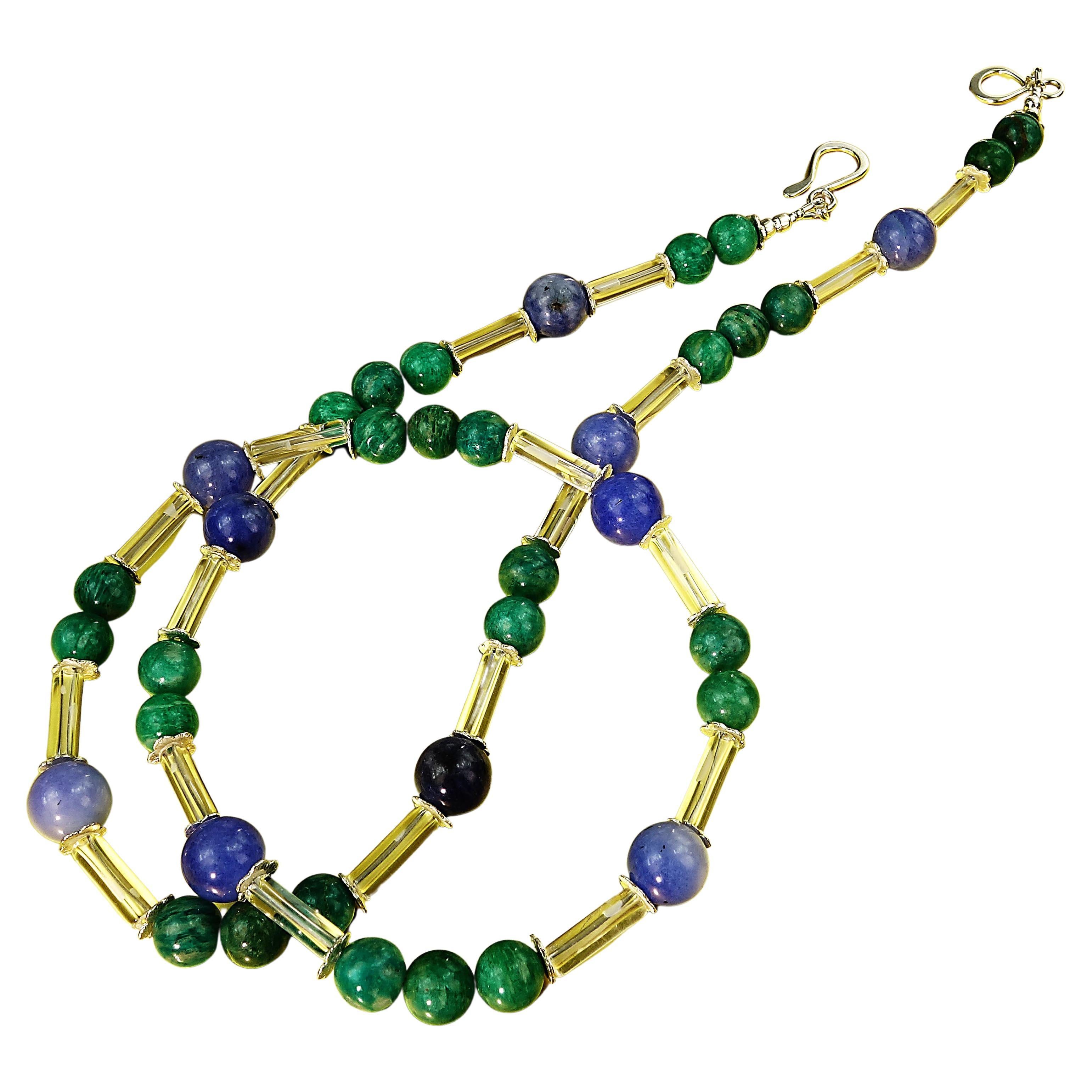 AJD Updated Look Blue Agate and Green Amazonite Necklace In New Condition For Sale In Raleigh, NC