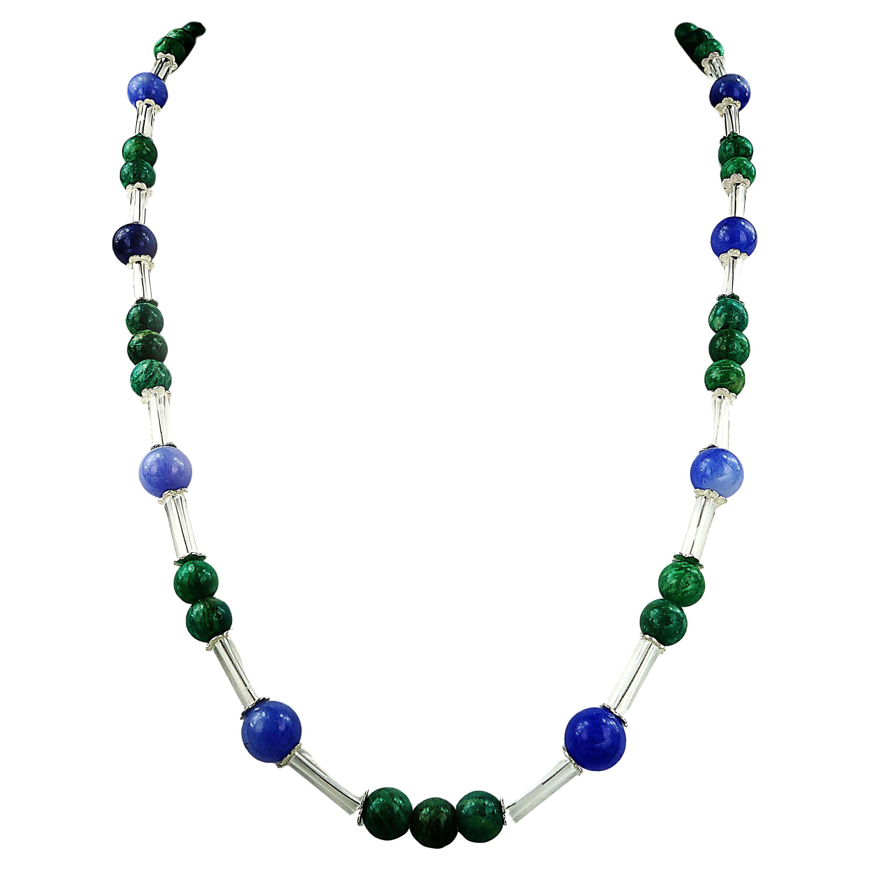 Artisan AJD Updated Look Blue Agate and Green Amazonite Necklace For Sale