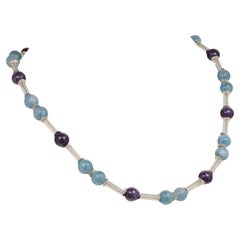 AJD Blue Aquamarine & Purple Charoite Lightweight Necklace March Birthstone