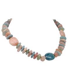 AJD Collana di pepite di berillo rosa e blu lucidate da 19 pollici, pietra di nascita di marzo