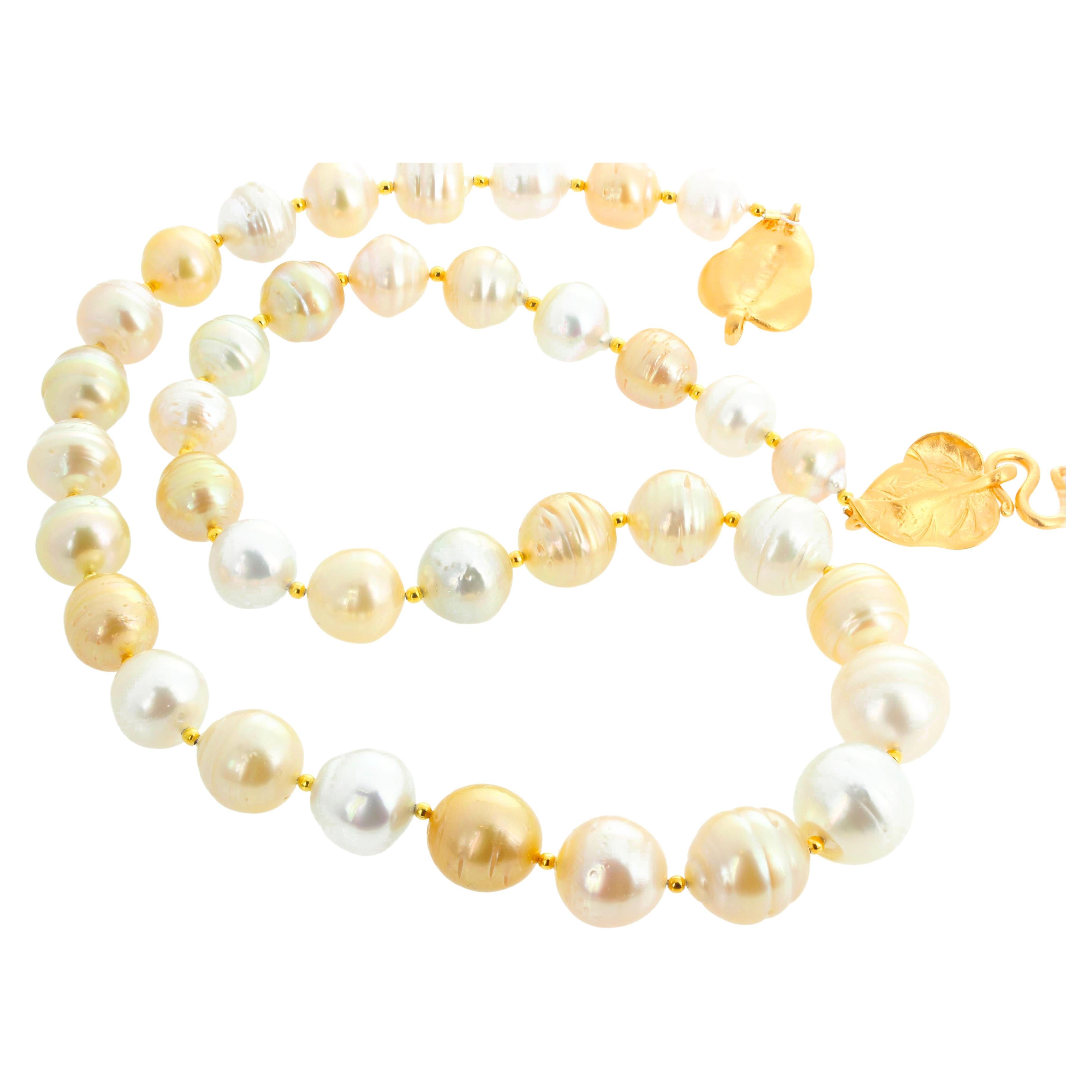 AJD South Sea Shimmering Elegant Real Cultured Pearls w/ Vermeil Gold Clasp