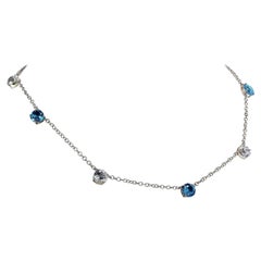 AJD Elegant Necklace of Blue Topaz and White Cambodian Zircon Gemstones