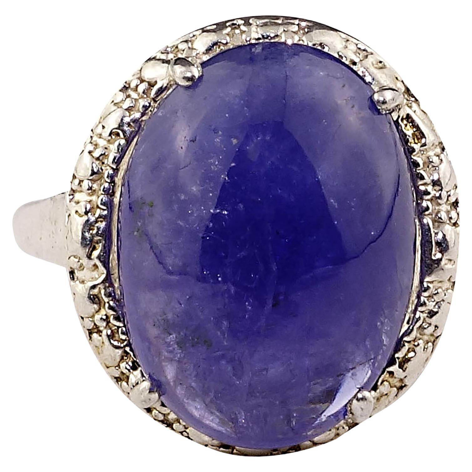 AJD Gorgeous Oval Tanzanite Cabochon in Sterling Silver Ring