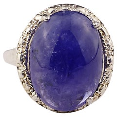 AJD Gorgeous Oval Tanzanite Cabochon in Sterling Silver Ring