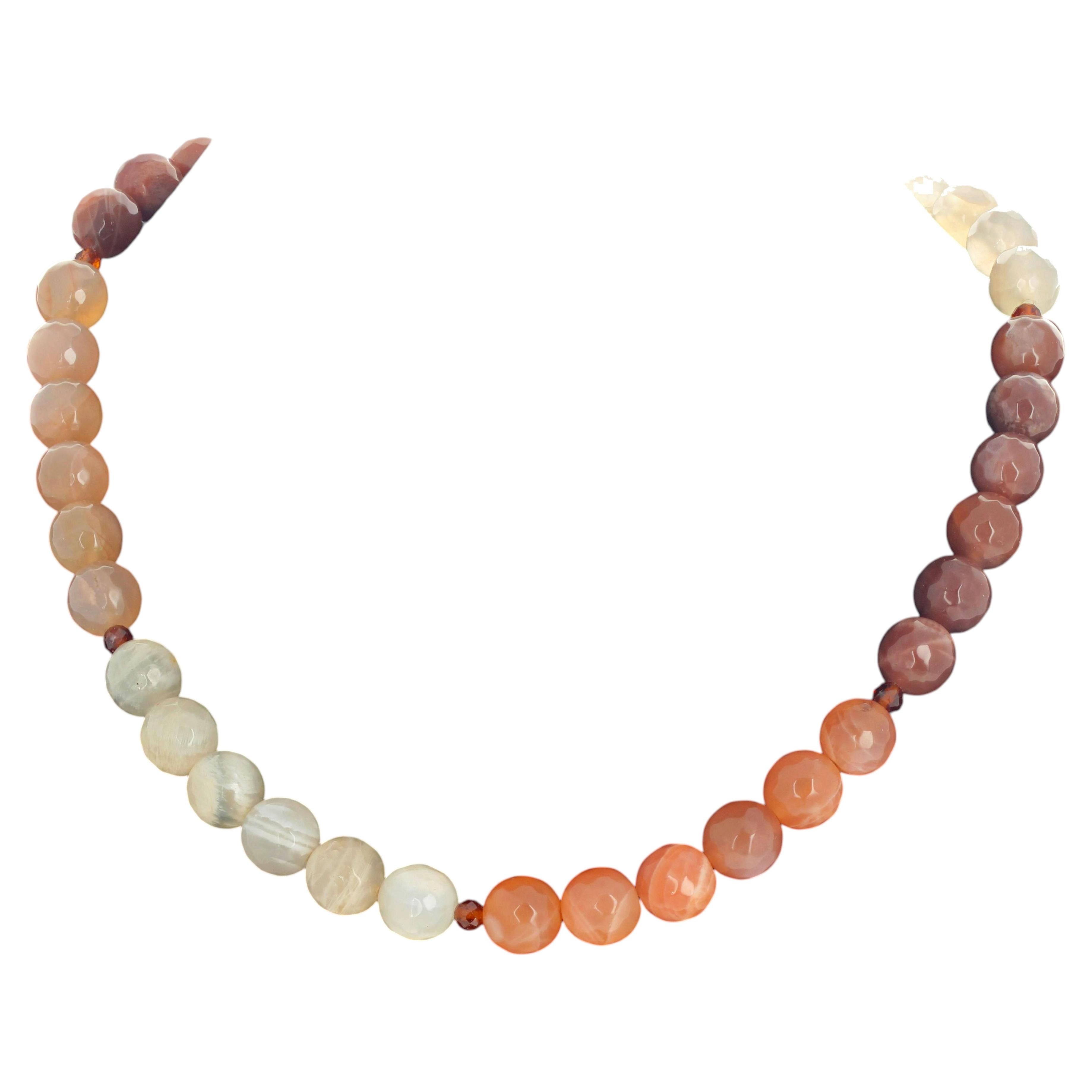 Very Artistic Glittering Multi-color Moonstone & Hessonite Garnet 17" Necklace