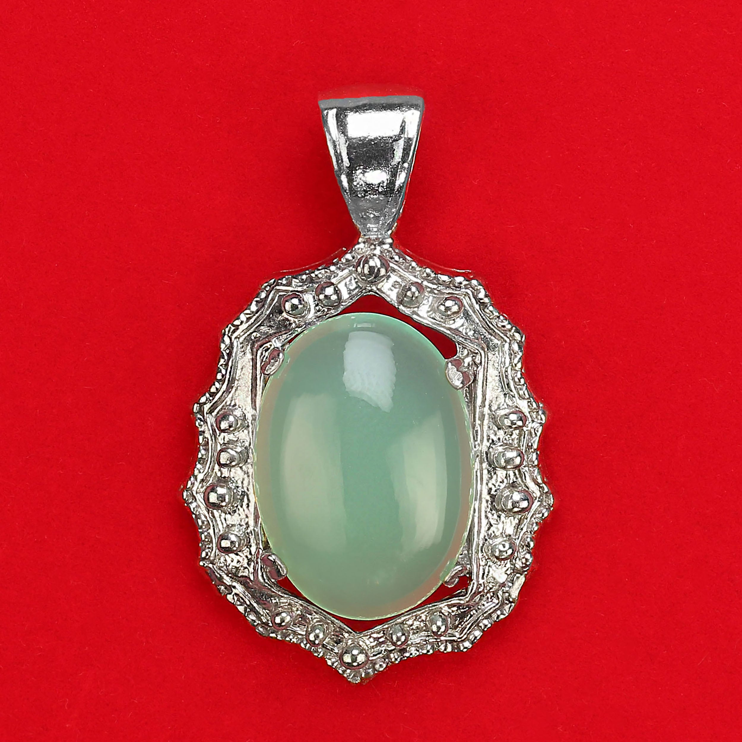 AJD Glowing Cabochon Chrysophrase en argent sterling