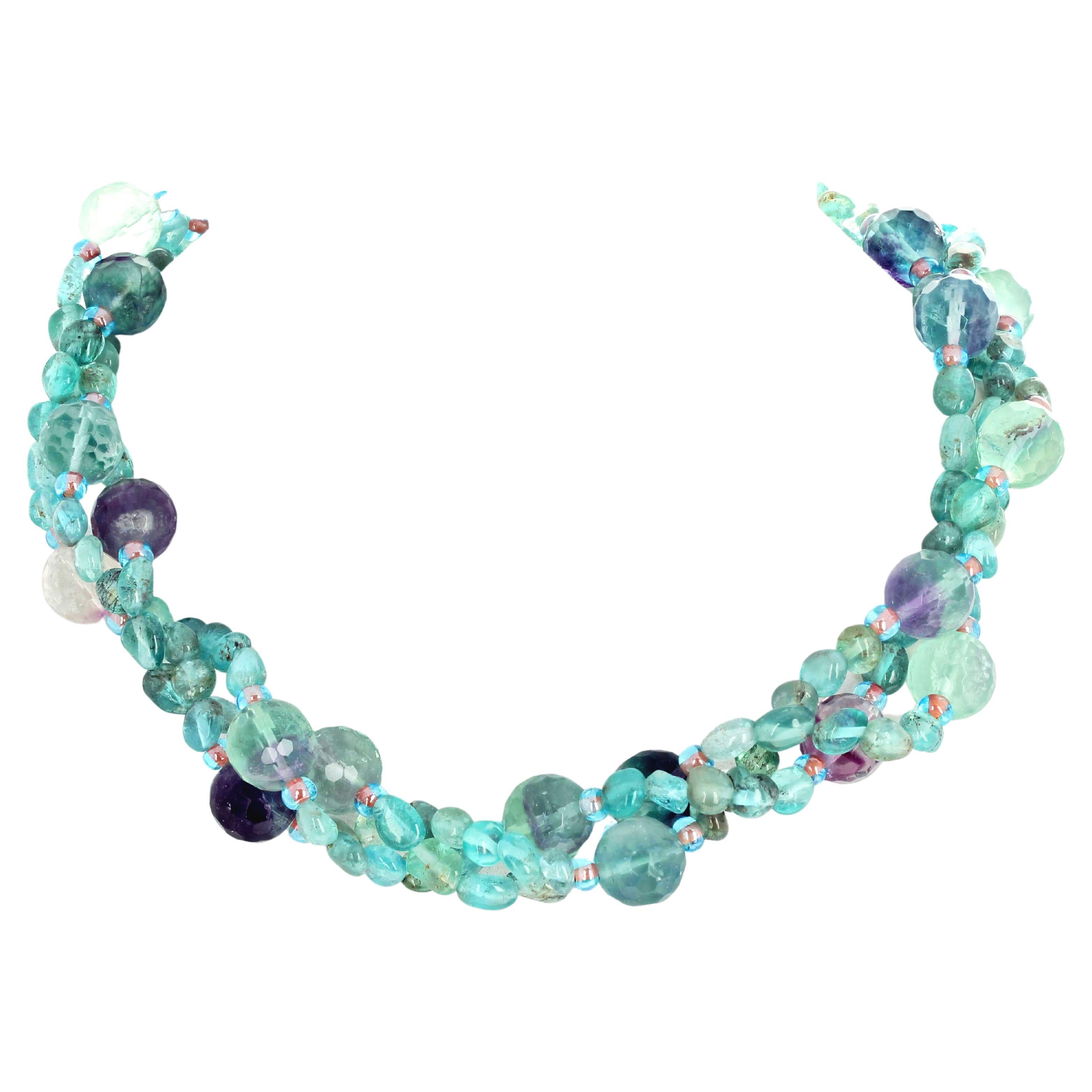 AJD Unique Magnificent Brasilian Apatite & Fluorite Triple Strand Necklace