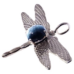 AJD Blue Cat's Eye Tourmaline Set in Sterling Silver Dragonfly Pendant