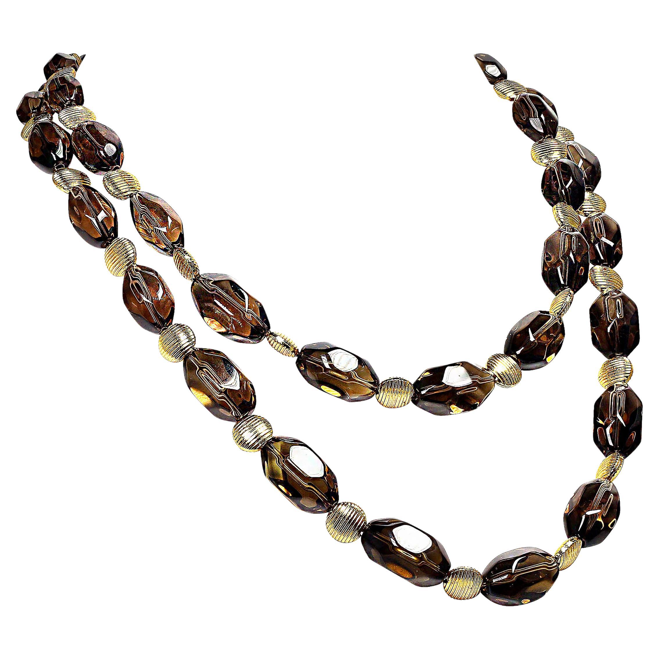 AJD Double Strand of Polished, Transparent Smoky Quartz Nugget Necklace