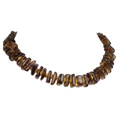 AJD 16 Inch Highly Polished Smoky Quartz and Gold Choker Necklace